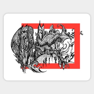 Abstract Monster City Fly Sticker